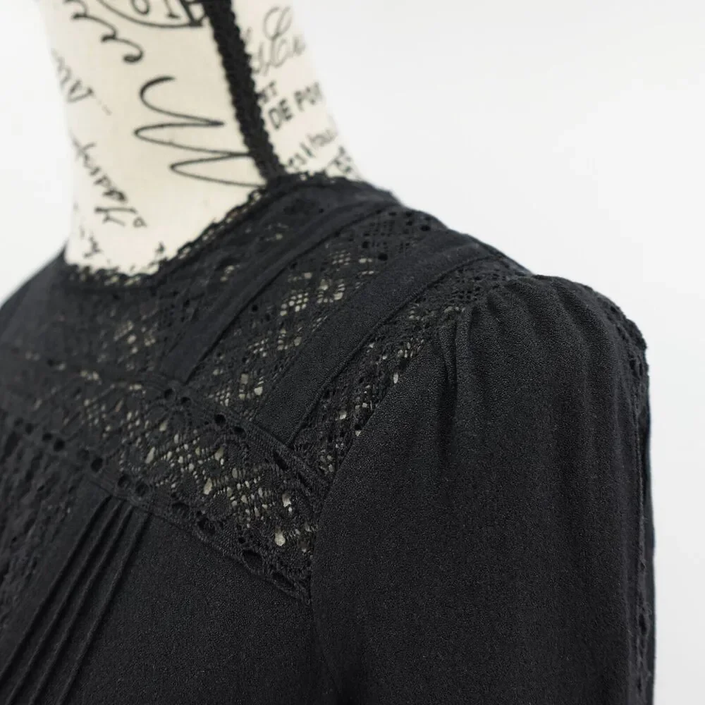 J Crew Point Sur Top Womens 00 Black Peplum Lace Crochet Victorian Wimsigoth‎